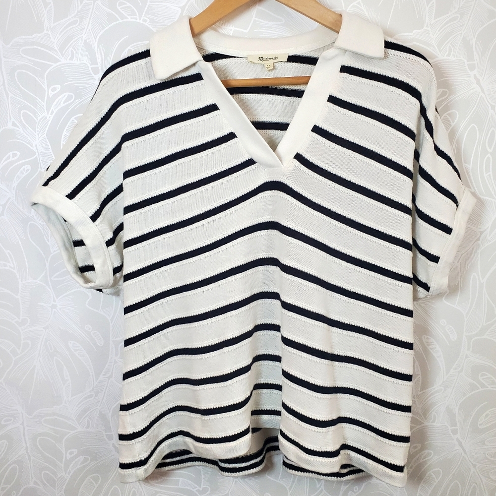 Madewell Striped Short Sleeve Polo Sweater - Picture 4 of 11
